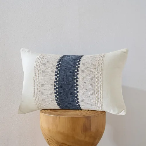 Vista 13 de 1 funda de almohada para sala de estar, algodón y arpillera, estilo bohemio decorativo para el hogar (beige y azul, 16 x 16 pulgadas)