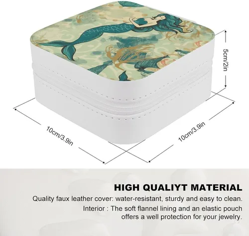 Vista 2 de Retro Mermaid Jewelry Box for Girls Women Custom Travel Jewelry Case Portable Jewelry Storage Box Mini Jewelry Organizer Case for Rings, Necklaces