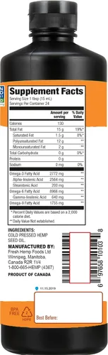 Vista 2 de Manitoba Harvest Aceite de semilla de cáñamo, prensado en frío, calidad premium, 0.44 onzas de omegas 3 y 6 por porción, hidrata y nutre la piel