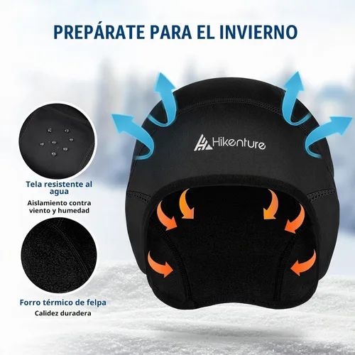 Vista 2 de Hikenture Forro de casco de invierno para hombre y mujer, gorro térmico de cráneo Negro