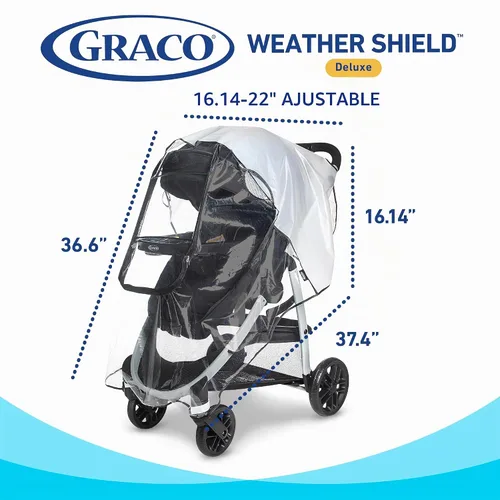 Vista 4 de Graco Cobertura Universal Deluxe con Ventana con Cremallera, Protector de Lluvia para Bebé, Tamaño Universal para la mayoría de Carriolas