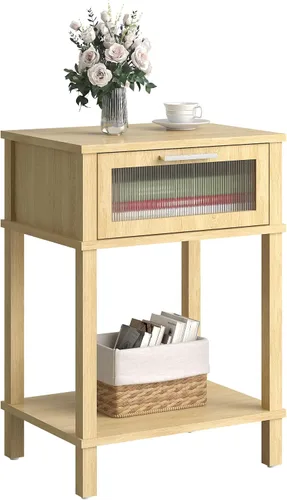 Vista 10 de Mesita de noche de madera con cajón, mesita de noche negra, estilo moderno, mesa auxiliar pequeña con estante de almacenamiento para dormitorio