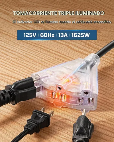 Vista 5 de DEWENWILS - Carrete de cable de extensión retráctil, cable de alimentación resistente de 50 pies, 14/3AWG SJTOW, tomas triples iluminadas, disyuntor