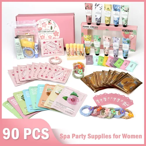 Vista 8 de 90 piezas de suministros de fiesta de spa, regalos para mujeres, regalos de fiesta de spa que incluyen máscaras faciales, crema de manos, bálsamo