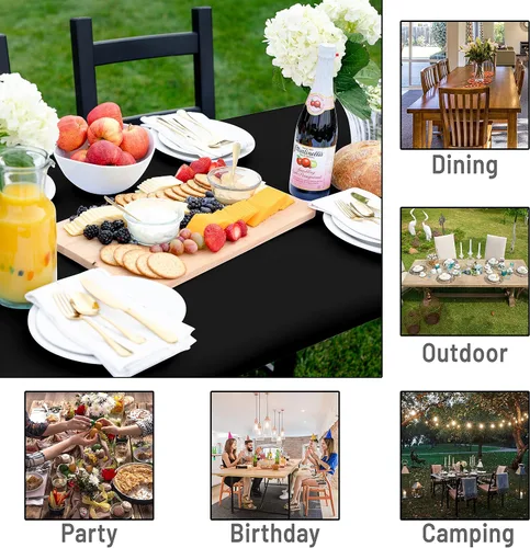 Vista 5 de Shamrock Home Mantel ajustable de poliéster de 6 pies, mantel rectangular elástico, mantel para mesas de 6 pies, funda de mesa de picnic para Negro