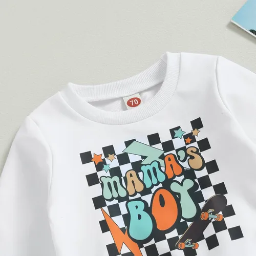 Vista 5 de Conjunto de 2 piezas de sudadera de manga larga con cuello redondo y estampado de letras de tractor para niño pequeño