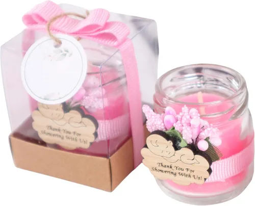 Vista 11 de HTF - Paquete de 5 velas en tarro de cristal, hechas a mano, recuerdos de fiesta de baby shower para niños, velas de vidrio para decoración de baby