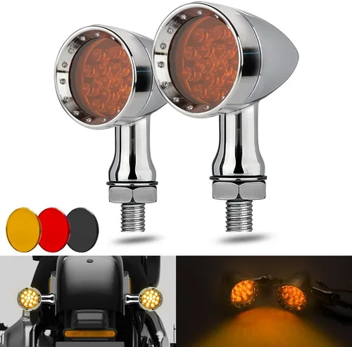 Vista 13 de Luz de señal de giro trasera tipo bala para motocicleta, 4 cables, indicador LED compatible con Chopper Bobber Harley Softail Iron Cruiser Honda