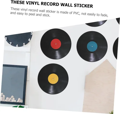 Vista 9 de 16 calcomanías de pared de disco de vinilo retro para dormitorio, decoración de sala de estar, calcomanías de pared para discoteca retro fiestas