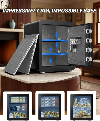 Vista 5 de Kavey Caja de seguridad biométrica de 2.0 cub, caja fuerte de huellas dactilares con teclado retroiluminado de pantalla táctil y sistema de alarma