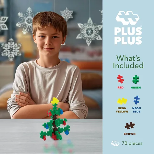 Vista 2 de Plus Plus Juego de bloques de construcción de rompecabezas 3D, 70 piezas entrelazadas, divertidas actividades navideñas para niños, mini tubo