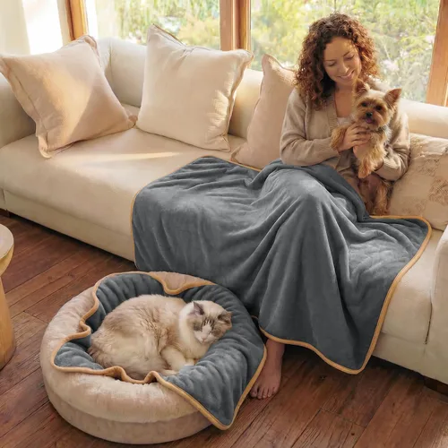 Vista 4 de Luciphia Manta impermeable para perro, lavable, reversible, de forro polar, sherpa, para cama, sofá, suave, a prueba de líquidos, a prueba de orina