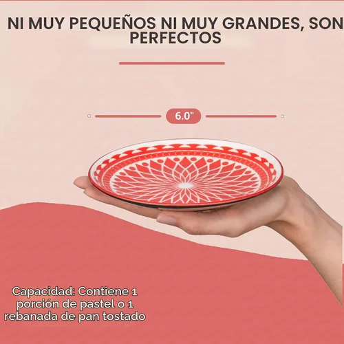 Vista 6 de Annovero - Platos de Postre - Plato Pequeño de 6 Pulgadas para Aperitivo, Pastel, Snack, Tarta, Cóctel - Apto para Microondas - Mini Platillo