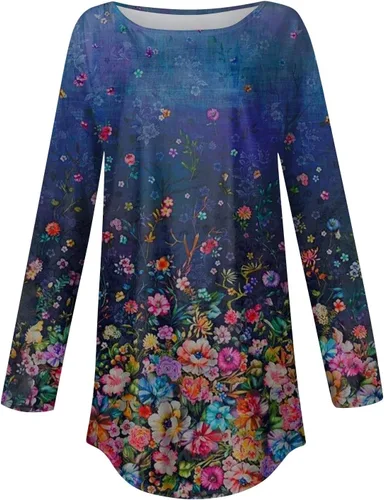 Vista 4 de Long Casual Long Sleeve Shirts Womans Office Summer Cool Tee Ladies Graphic Vneck Peplum Fit T