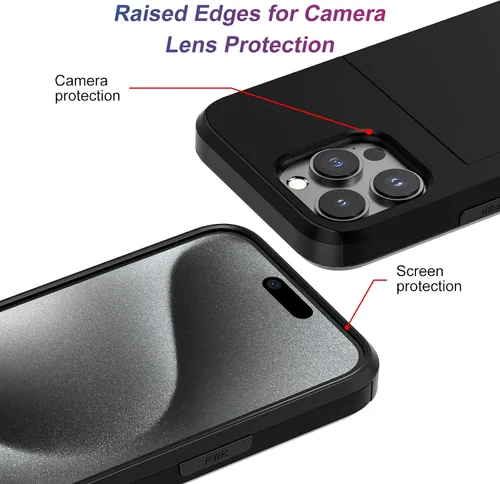 Vista 3 de Funda protectora resistente compatible con iPhone 15 Pro con tarjetero y protector de pantalla a prueba de golpes para hombres y mujeres
