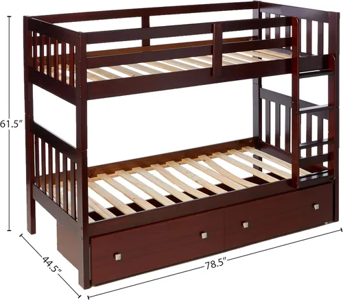 Vista 3 de Donco Kids 120-3-TTWH_505-W - Litera estilo misión con dos cajones debajo de la cama Capuchino oscuro