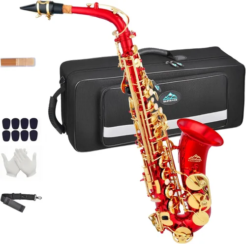 Vista 13 de EASTROCK Saxofón Alto Negro/Dorado Mi Bemol Kit Completo para Estudiantes Principiantes con Estuche de Transporte, Boquilla, Almohadillas Cojín