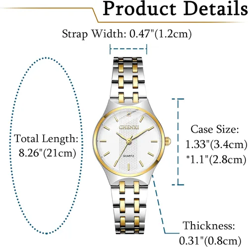 Vista 6 de Avaner Reloj de pulsera de acero inoxidable con banda dorada de cuarzo, para hombre y mujer