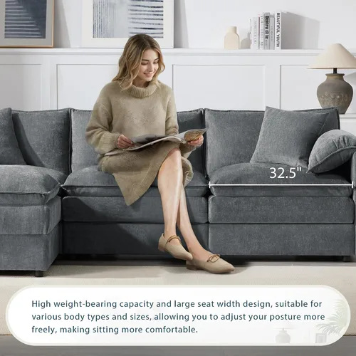 Vista 83 de Moderno sofá modular en forma de U con almohadas para la cintura, sofá cama con diván, sofá tapizado simétrico de felpilla de 6 asientos para sala