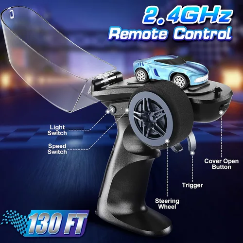 Vista 5 de Auto de Deriva RC, 1/64 Mini Autos RC de Deriva 4WD Micro Auto de Control Remoto con Luces LED e Interruptor de Velocidad, Juguetes de Autos Ideales