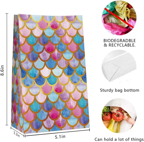 Vista 3 de GELYIJIX Pequeñas bolsas de regalo de papel, bonitas bolsas de regalo a granel para mujeres, hombres, fiestas, vacaciones, escamas de sirena