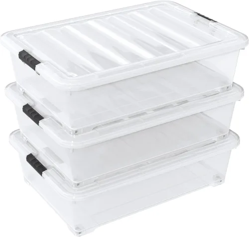 Vista 9 de 4 paquetes de contenedores de plástico transparente de 20 L para debajo de la cama con tapas y ruedas, bolsas de almacenamiento de plástico