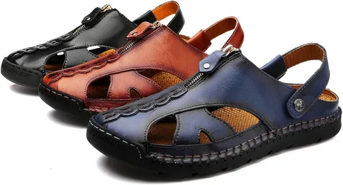 Vista 7 de JAMONWU Men's Casual Closed Toe Adjustable Leather Sandals Handmade Fisherman Beach Sandals