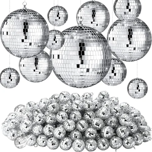 Vista 10 de 65 Piezas Bolas de Discoteca de Navidad Decoración Bolas de Discoteca Espejo Ornamento para Árbol de Navidad Tamaño Variado Bolas Plateadas