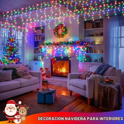 Vista 8 de JMEXSUSS 400 luces LED de Navidad de carámbano de 38.8 pies con control remoto, tira de luces multicolor para exteriores enchufables, 8 modos