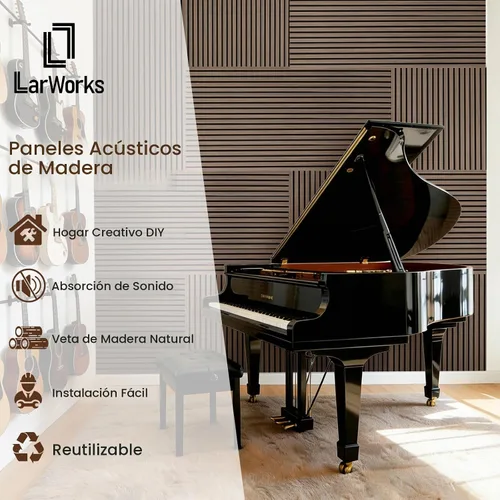 Vista 3 de Paneles de pared de madera acústica de 47.6 x 23.6 pulgadas, paneles de madera a prueba de sonido para paredes, panel acanalado 3D para decoración