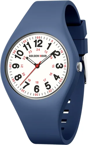 Vista 17 de GOLDEN HOUR Relojes deportivos impermeables analógicos unisex para enfermeras, profesionales médicos, estudiantes, esfera militar brillante y fácil
