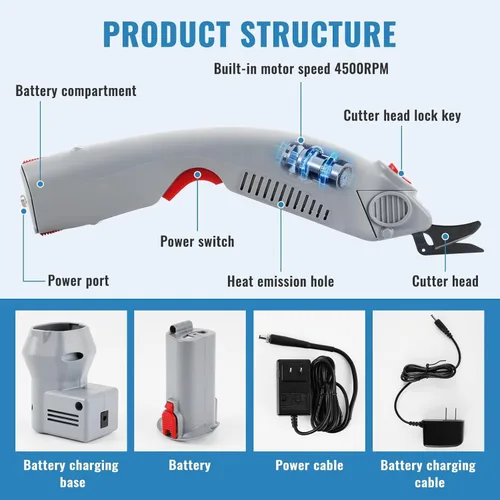 Vista 3 de MXBAOHENG Wbt-1 Tijeras eléctricas portátiles recargables y enchufables Tijeras eléctricas inalámbricas con 2 baterías y cuchillas para cartón