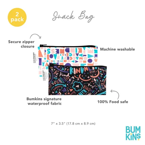 Vista 5 de Bumkins Bolsas de aperitivos reutilizables, para el almuerzo escolar de niños y para adultos, tela lavable, bolsa de tela impermeable