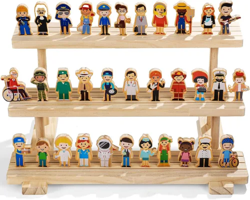 Vista 7 de Kathfly Juego de 36 piezas de madera para ayudantes de la comunidad, juguete de madera para preescolar, pequeños profesionales, conjunto de bloques