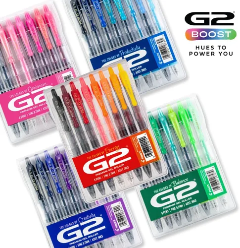 Vista 7 de Pilot G2 - Bolígrafos de gel premium roller, bolígrafos de gel de punta fina, paquete Boost Blue, los colores de la productividad, surtidos