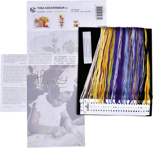 Vista 3 de Thea Gouverneur - Kit de punto de cruz, diseño de Pensamientos, color negro, 18 unidades, 13.4 x 13.4 in, kit de manualidades para adultos, kit