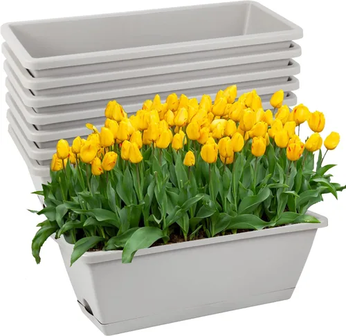 Vista 7 de 8 maceteros de ventana, cajas de flores para ventana de 17 pulgadas, maceteros rectangulares con agujeros de drenaje y bandejas, macetas de plástico