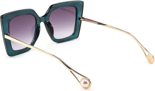 Vista 3 de Karsaer Gafas de sol cuadradas de gran tamaño con incrustaciones de perlas para mujer, K7159