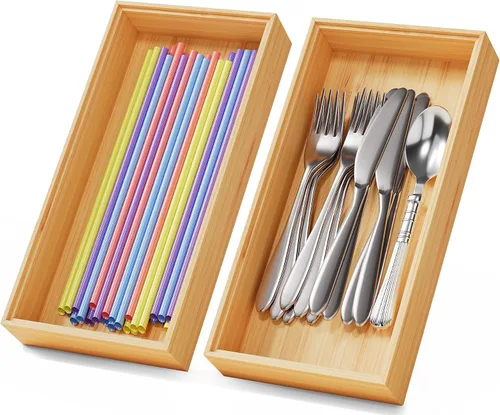 Vista 12 de Pequeñas cajas organizadoras de cajones de cocina de bambú bandeja