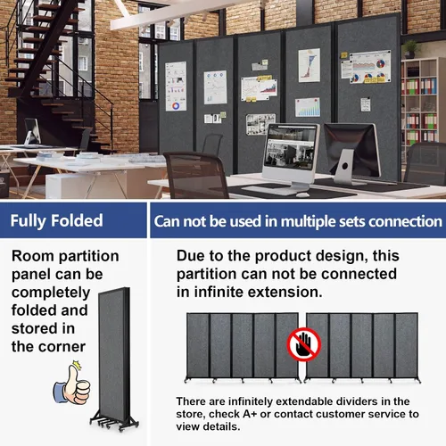 Vista 3 de Divisor de habitación, divisor de privacidad plegable, divisores de oficina, divisores de oficina, 10 pies 6 pulgadas de ancho x 6 pies 7 pulgadas