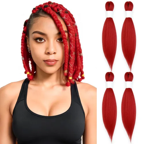 Vista 61 de Cabello trenzado burdeos, 10 pulgadas, 4 paquetes Cabello preestirado, trenzas de ganchillo cortas y rectas, textura Yaki, fibra sintética