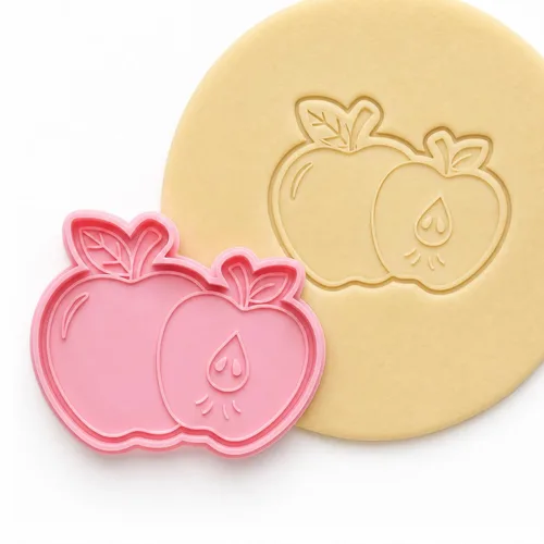 Vista 2 de Cortadores de galletas de manzana con sello en relieve 3D impreso en forma de fruta de ácido poliláctico de 3 pulgadas, suministros para hornear