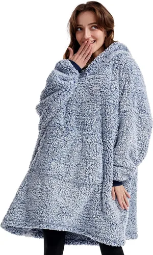 Vista 9 de Manta de sherpa acogedora con capucha para adultos, mujeres, hombres y niños, idea de regalo, manta con capucha, manta de gran tamaño, súper cálida