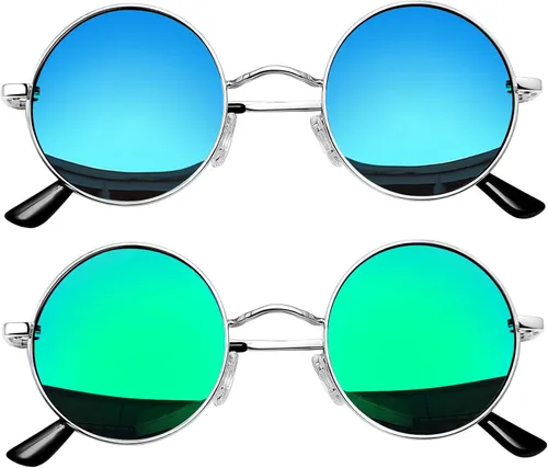 Vista 7 de Joopin Gafas de sol redondas pequeñas Hippie Circle Teashades Traje de protección UV Todo negro