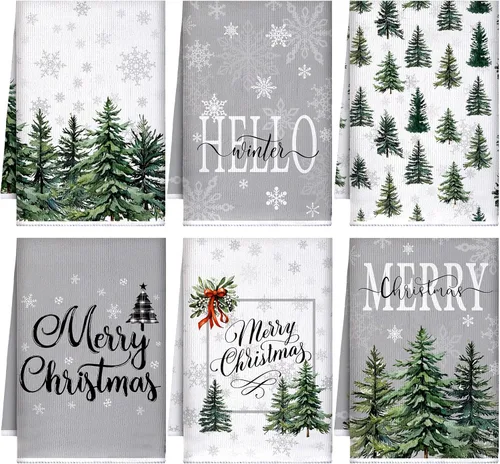 Vista 7 de Bencailor 6 piezas de paños de cocina de Navidad absorbentes de microfibra suave estilo casa de campo de 16 x 24 pulgadas, paños de cocina