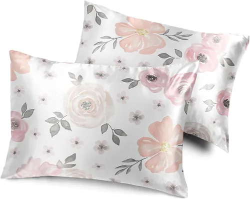Vista 14 de Sweet Jojo Designs Juego de 2 fundas de almohada de satén (floral bohemio gris) para niñas, cabello y piel, suaves, sedosas, brillantes
