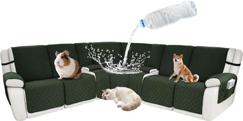 Vista 130 de Fundas impermeables para sofá reclinable seccional en forma de L, 7 piezas, antideslizantes, lavables, juego de fundas reclinables para mascotas