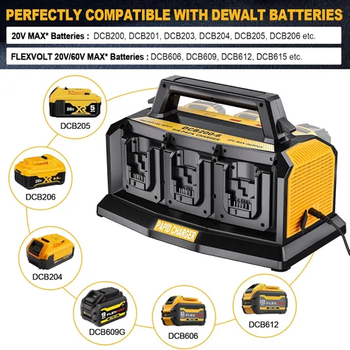 Vista 3 de Adisipsoarin Super cargador de batería para batería Dewalt de 20 V, estación de carga rápida simultánea de 6 puertos compatible con batería de iones