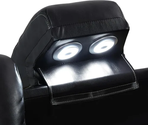 Vista 7 de Juego de sofá reclinable eléctrico para sala de estar, juego de sofá reclinable de cuero con luz LED, soporte para tazas, almacenamiento de consola