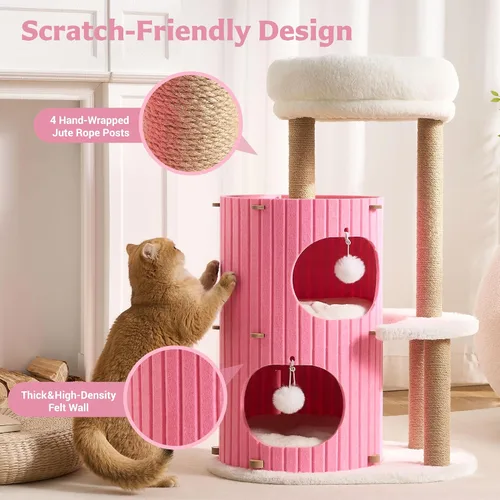 Vista 2 de Árbol Moderno para Gatos de Interior Grande para Adultos, Torre de Árbol para Gatos de 36 Pulgadas de Altura con Postes Rascadores, Cálido Refugio